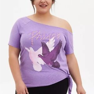Prince Off Shoulder Purple Graphic Tee with Doves